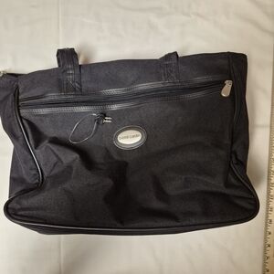 Vintage Pierre Cardin Black Canvas Overnight Travel Bag with Original Lock & Key